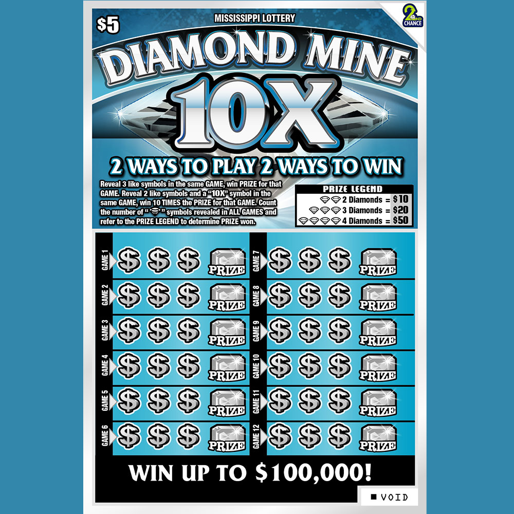Diamond Mine 10X scratch-off game for the Mississippi Lottery