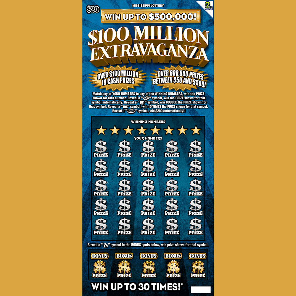 $100 Million Extravaganza scratch-off game for the Mississippi Lottery