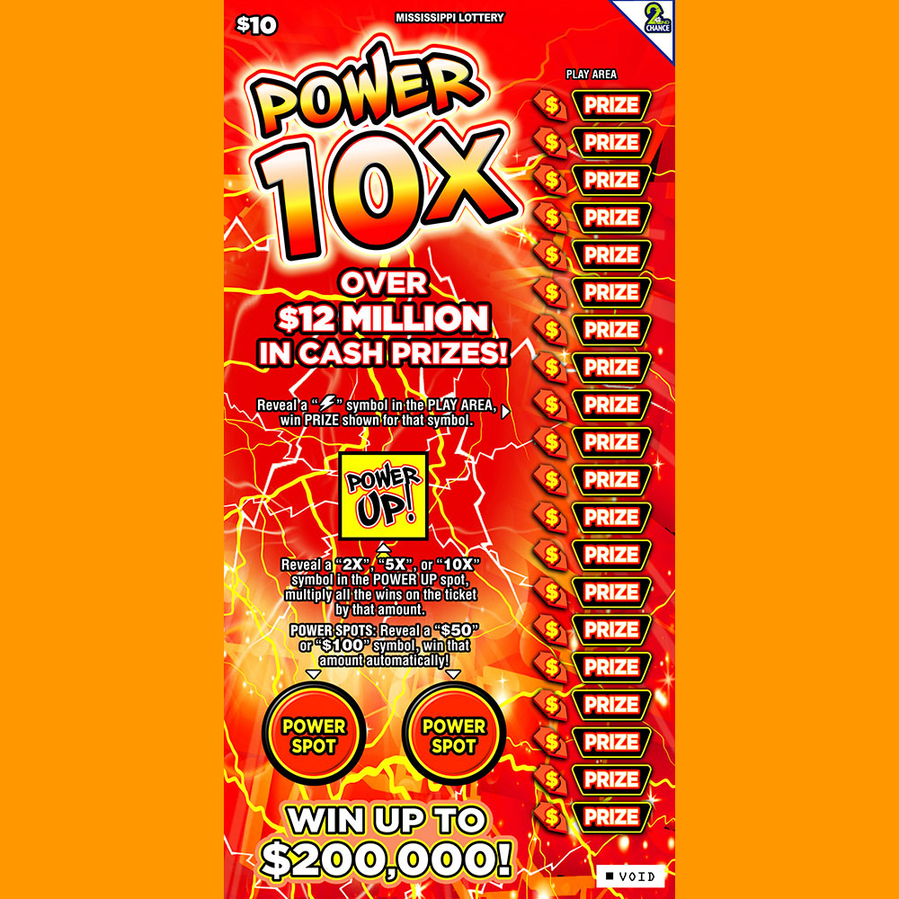 Power 10X scratch-off game from the Mississippi Lottery