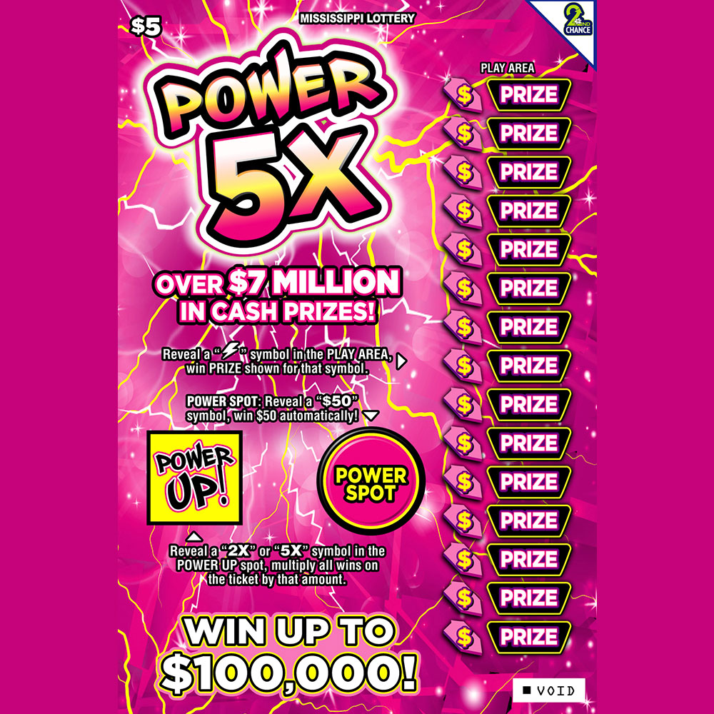 Power 5X scratch-off game from the Mississippi Lottery