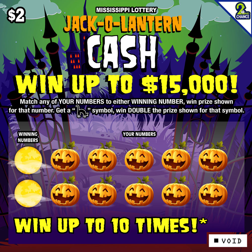 Jack-o-lantern Cash scratch-off game by the Mississippi Lottery